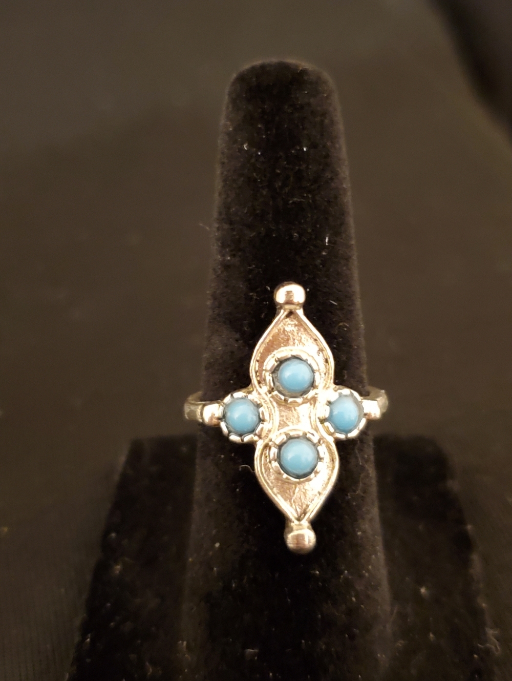 Silver Ring with Blue Turquoise Cabochons. Size 5